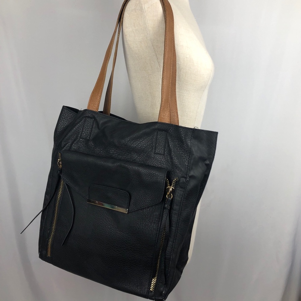 Black and Tan Vegan Leather Tote